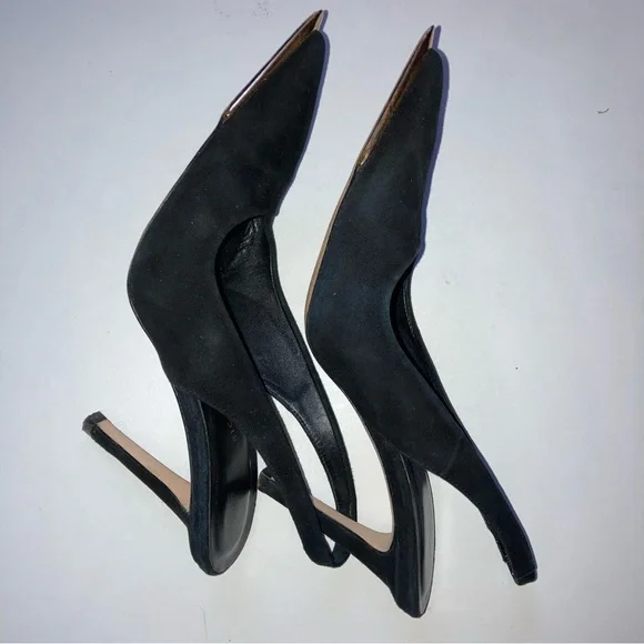 Good American Black Suede Leather Slingback Pointed Toe Pump Heels 7.5 - Picture 3 of 6